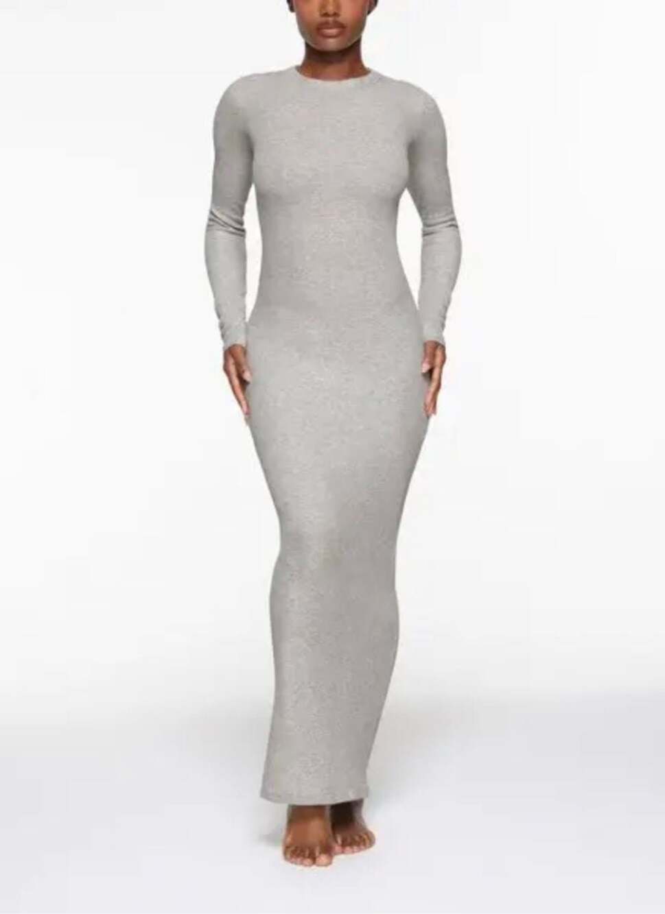 SKIMS Soft Lounge Shimmer Long Sleeve Maxi Dress Grey Size M